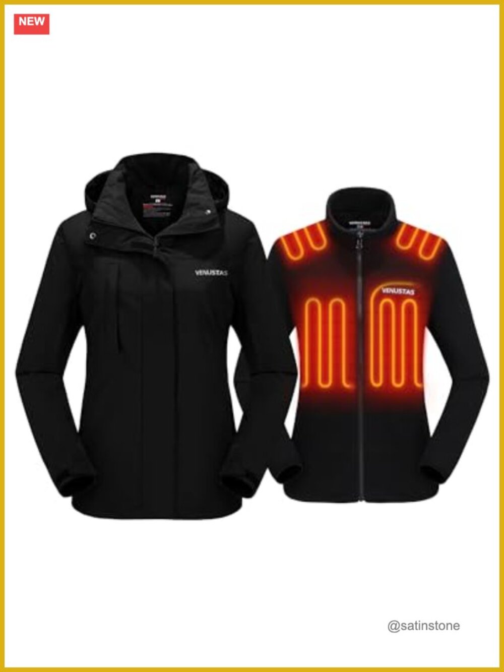 Women's 3-in-1 Heated Jacket with Battery, Waterproof Skiing Jacket with Hood